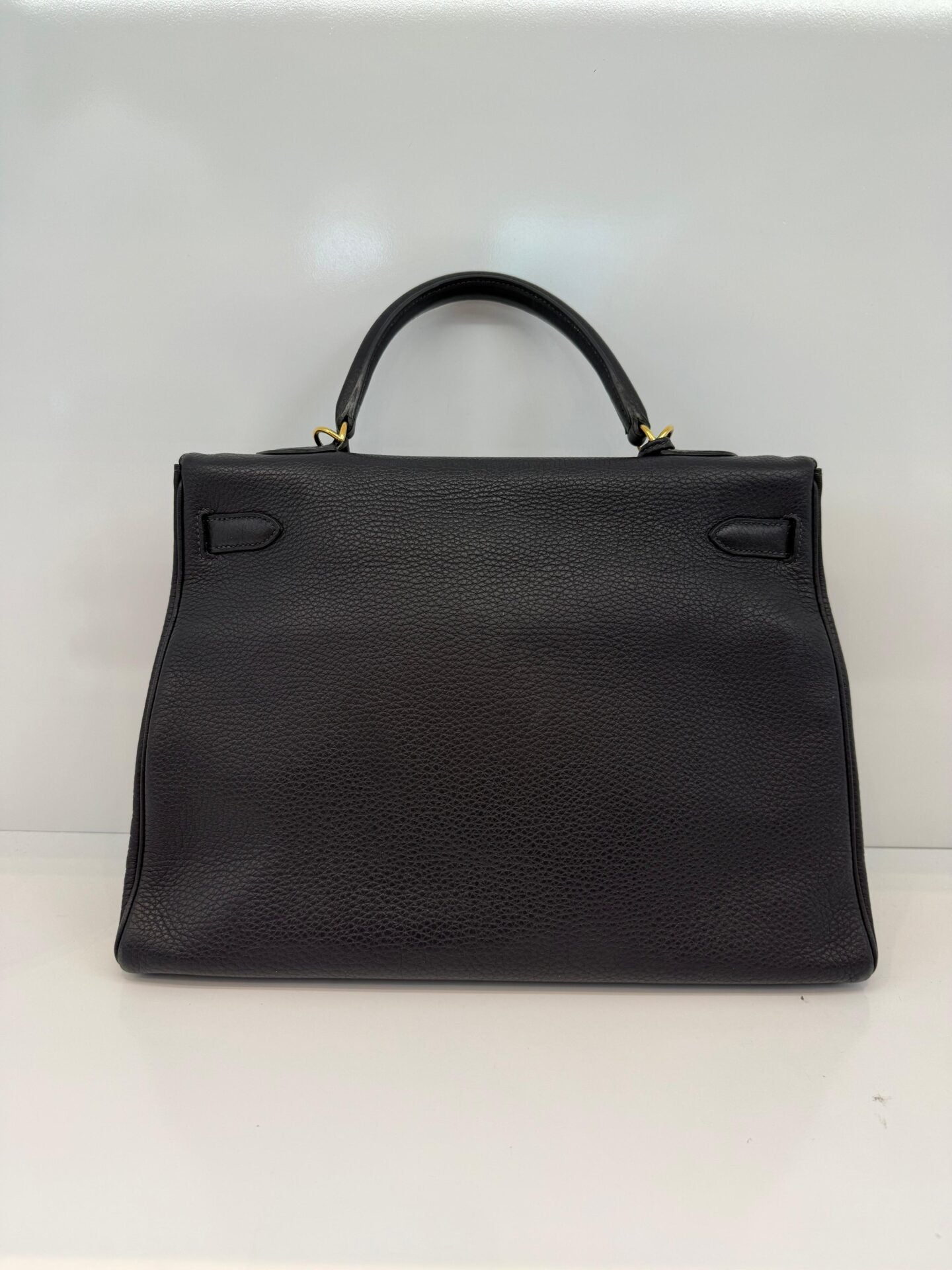 BLEU OBSCUR KELLY 35 CLEMENCE LEATHER GOLD HARDWARE