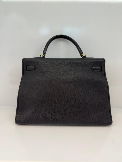 BLEU OBSCUR KELLY 35 CLEMENCE LEATHER GOLD HARDWARE