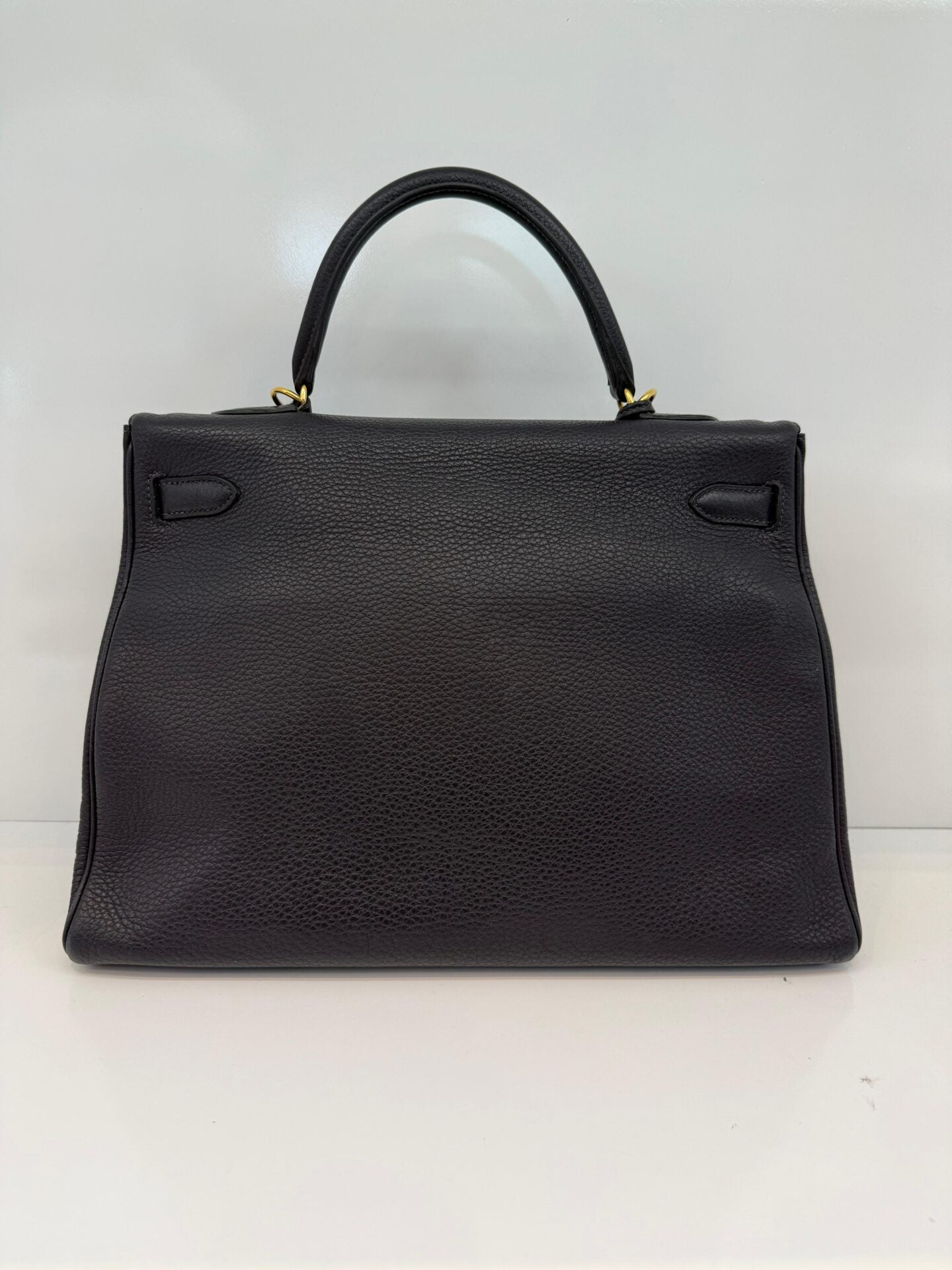 BLEU OBSCUR KELLY 35 CLEMENCE LEATHER GOLD HARDWARE