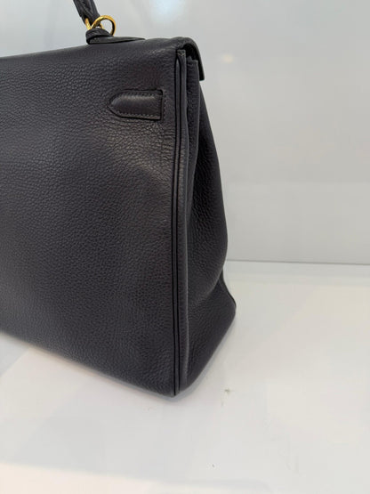BLEU OBSCUR KELLY 35 CLEMENCE LEATHER GOLD HARDWARE