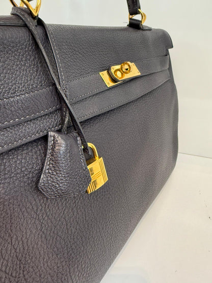 BLEU OBSCUR KELLY 35 CLEMENCE LEATHER GOLD HARDWARE