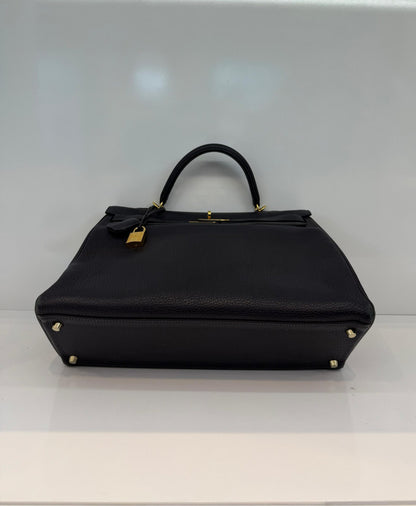 BLEU OBSCUR KELLY 35 CLEMENCE LEATHER GOLD HARDWARE