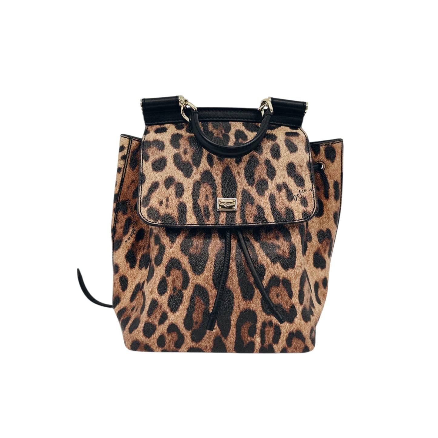 BLACK BROWN LEOPARD PRINT COATED CANVAS AND LEATHER MISS SICILY BACKPACK