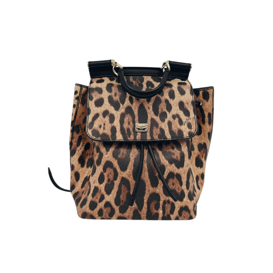 BLACK BROWN LEOPARD PRINT COATED CANVAS AND LEATHER MISS SICILY BACKPACK