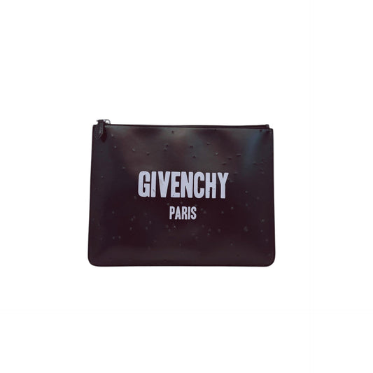 BLACK LOGO LEATHER DISTRESSED LOGO ZIP POUCH