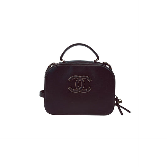 BLACK  QUILTED LEATHER VANITY CASE SHOULDER BAG