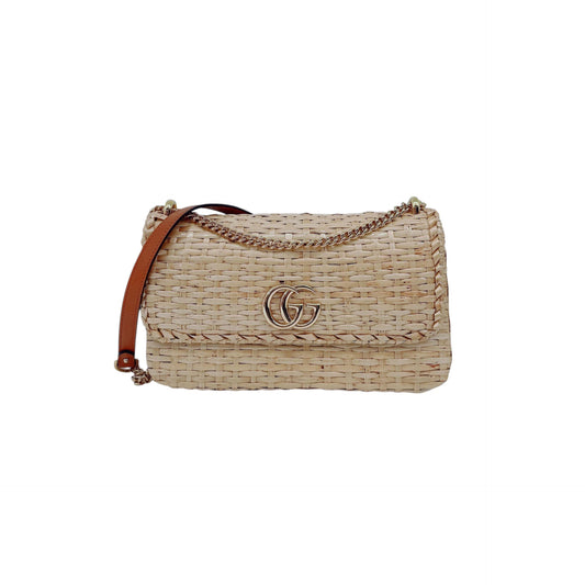 NATURAL GG CROISETTE LINEA CESTINO BAMBOO GLAZED WICKER SMALL BAG