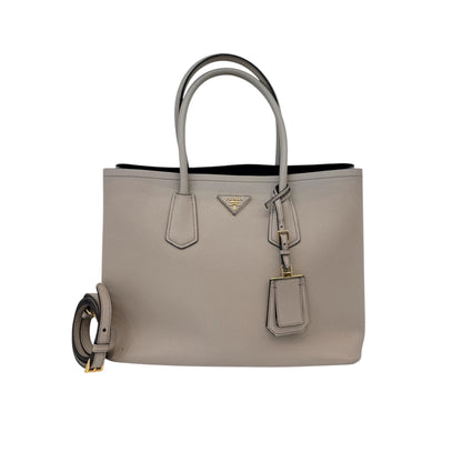 LIGHT GRAY DOUBLE SAFFIANO LEATHER TOTE BAG