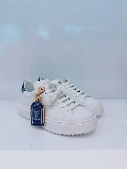 WHITE CALF LEATHER AND DENIM WITH REFINED SIGNATURE DETAILS TIME OUT SNEAKERS 36