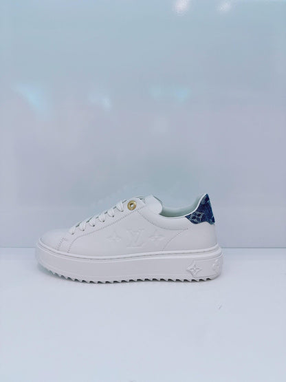 WHITE CALF LEATHER AND DENIM WITH REFINED SIGNATURE DETAILS TIME OUT SNEAKERS 36