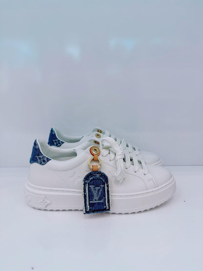 WHITE CALF LEATHER AND DENIM WITH REFINED SIGNATURE DETAILS TIME OUT SNEAKERS 36