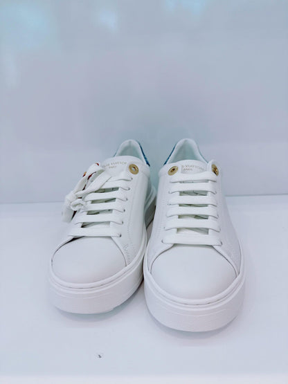 WHITE CALF LEATHER AND DENIM WITH REFINED SIGNATURE DETAILS TIME OUT SNEAKERS 36