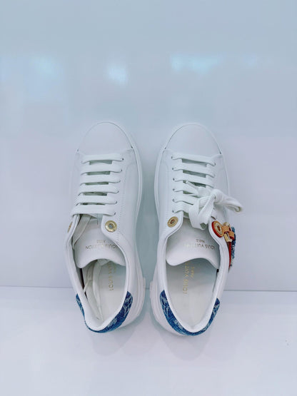 WHITE CALF LEATHER AND DENIM WITH REFINED SIGNATURE DETAILS TIME OUT SNEAKERS 36