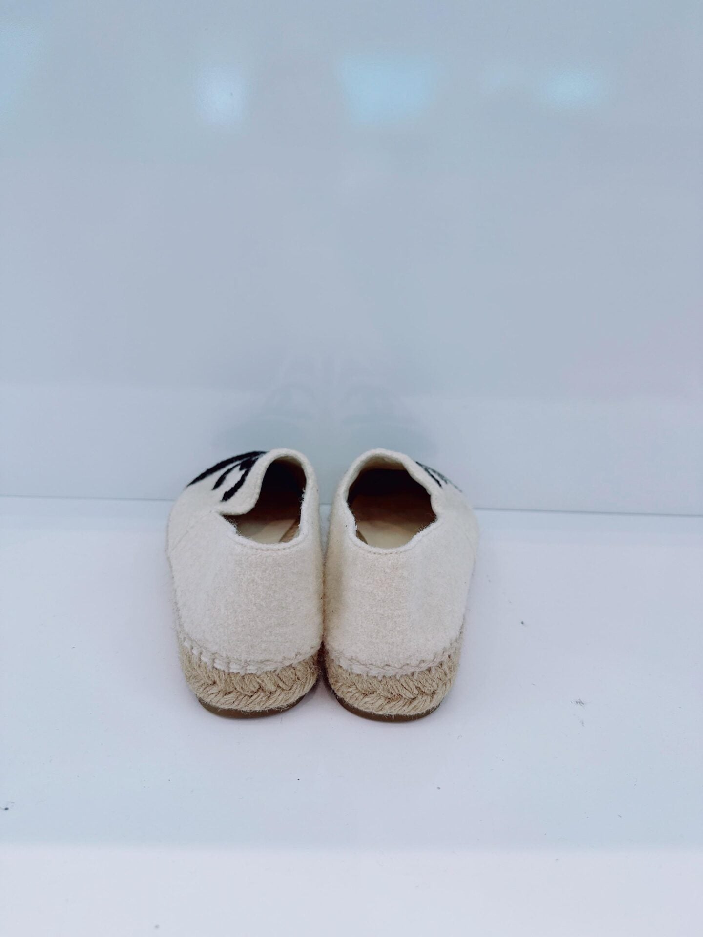 OFF WHITE BLACK FABRIC CC CAP TOE ESPADRILLES FLATS 36