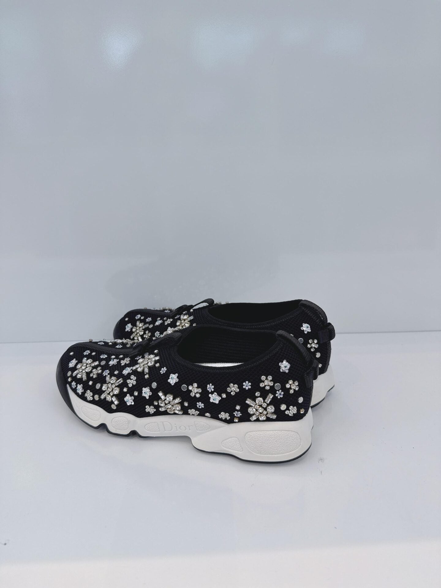 BLACK CRYSTAL EMBROIDERED FUSION SNEAKERS 36