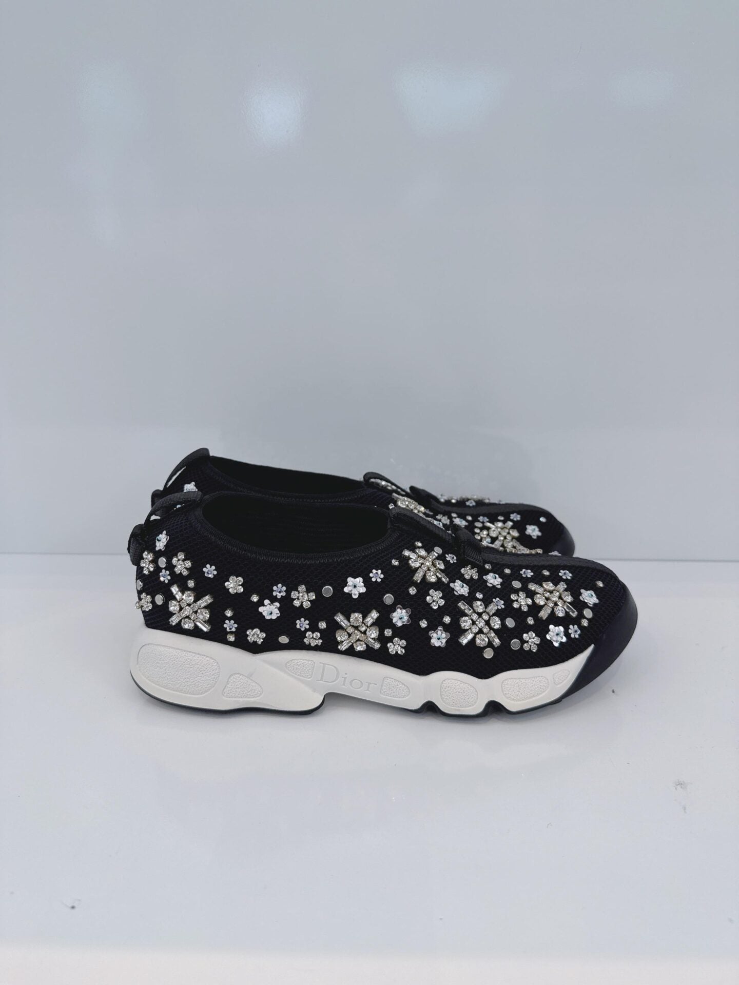 BLACK CRYSTAL EMBROIDERED FUSION SNEAKERS 36