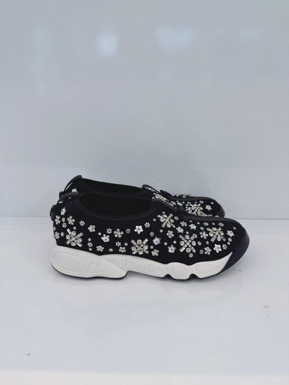 BLACK CRYSTAL EMBROIDERED FUSION SNEAKERS 36