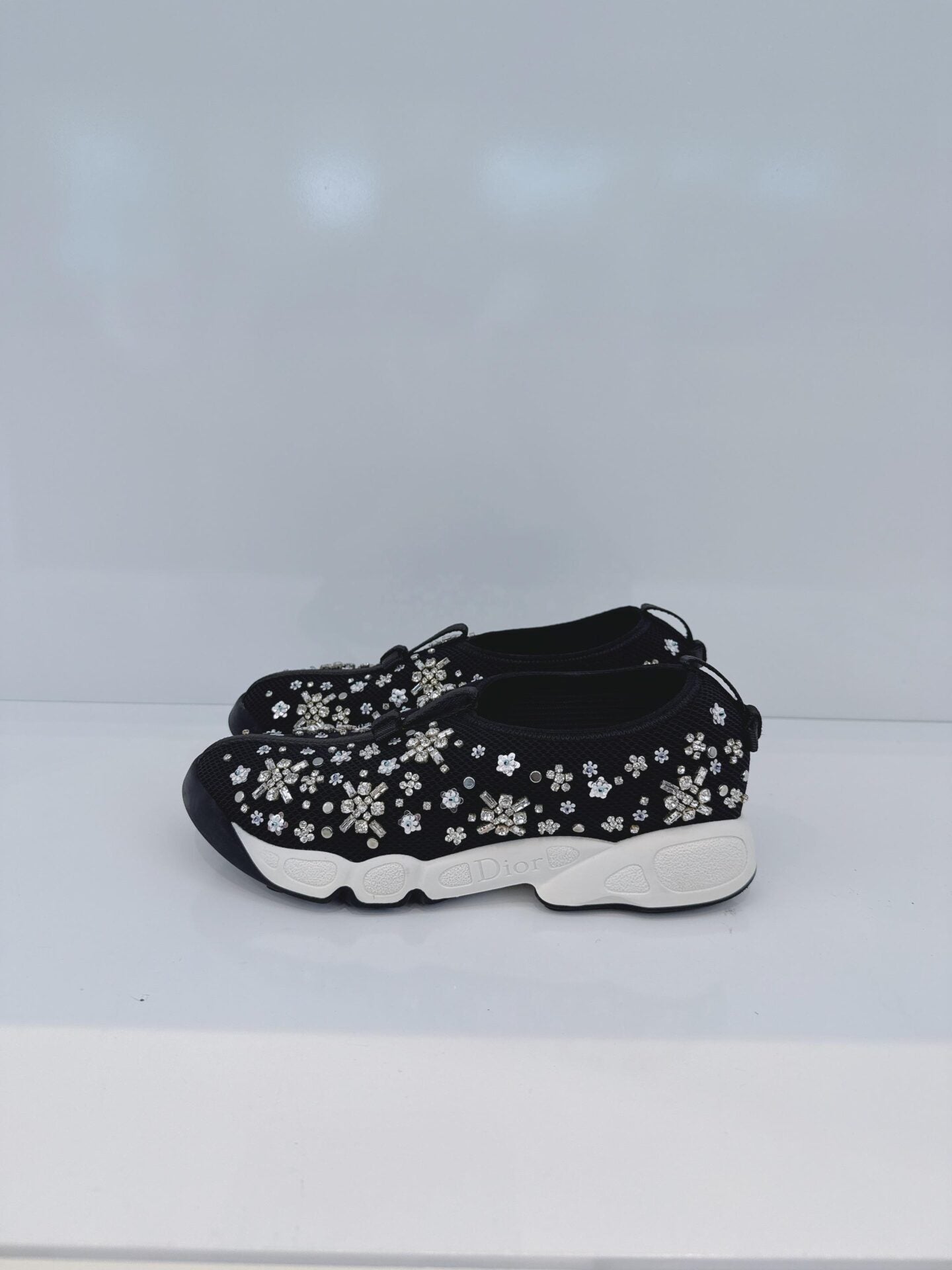BLACK CRYSTAL EMBROIDERED FUSION SNEAKERS 36