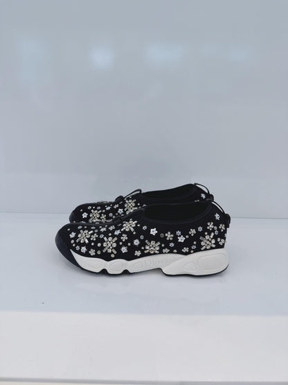 BLACK CRYSTAL EMBROIDERED FUSION SNEAKERS 36
