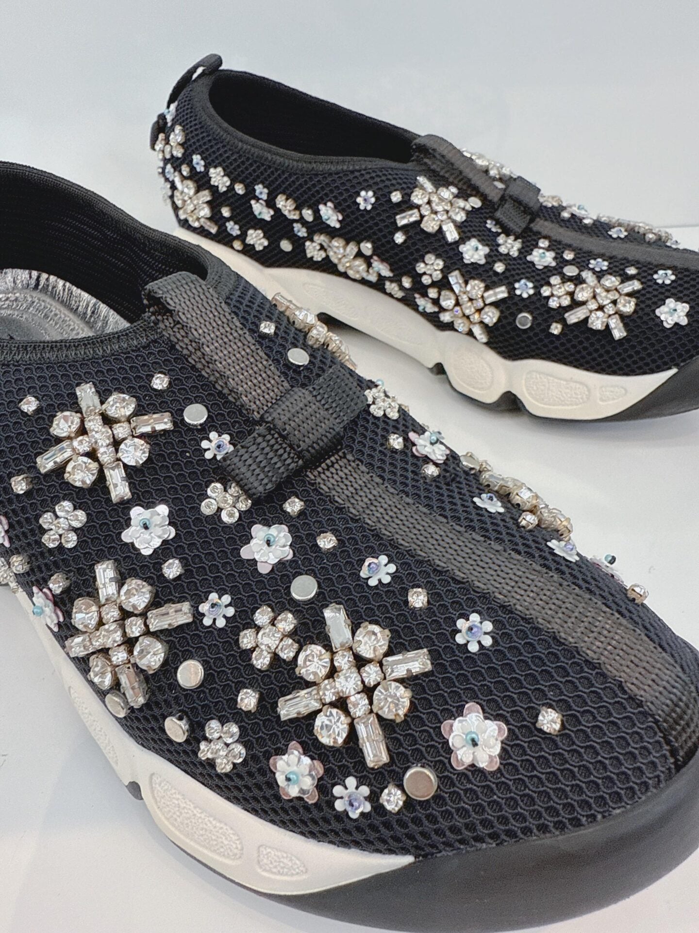 BLACK CRYSTAL EMBROIDERED FUSION SNEAKERS 36