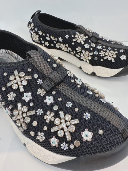 BLACK CRYSTAL EMBROIDERED FUSION SNEAKERS 36