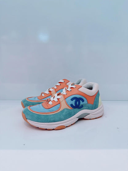 MULTICOLOR NYLON AND LEATHER CC LOGO LACE UP SNEAKERS 36