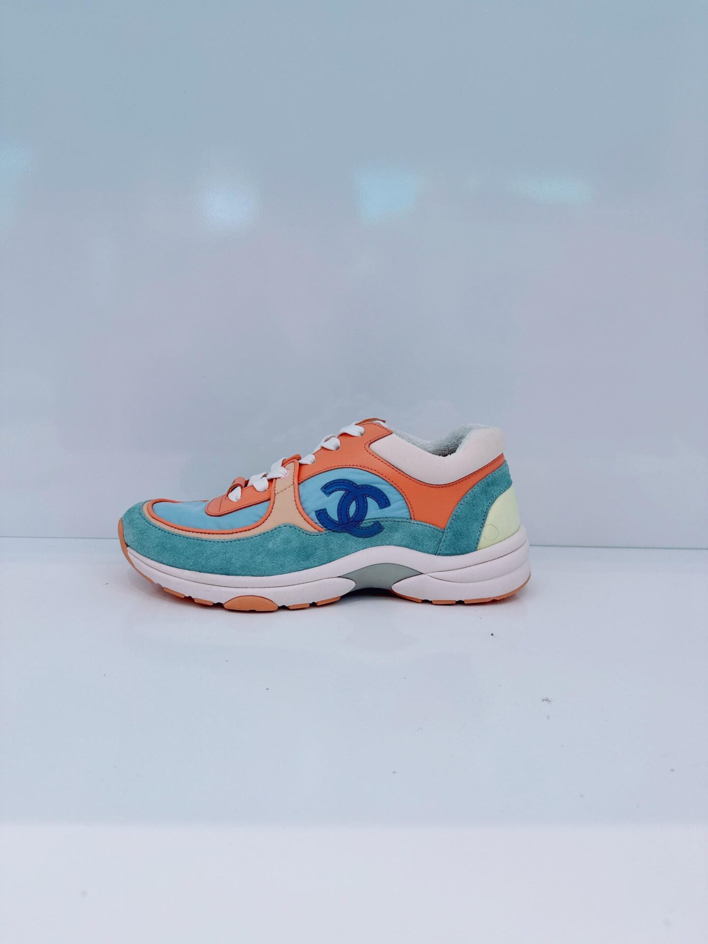 MULTICOLOR NYLON AND LEATHER CC LOGO LACE UP SNEAKERS 36