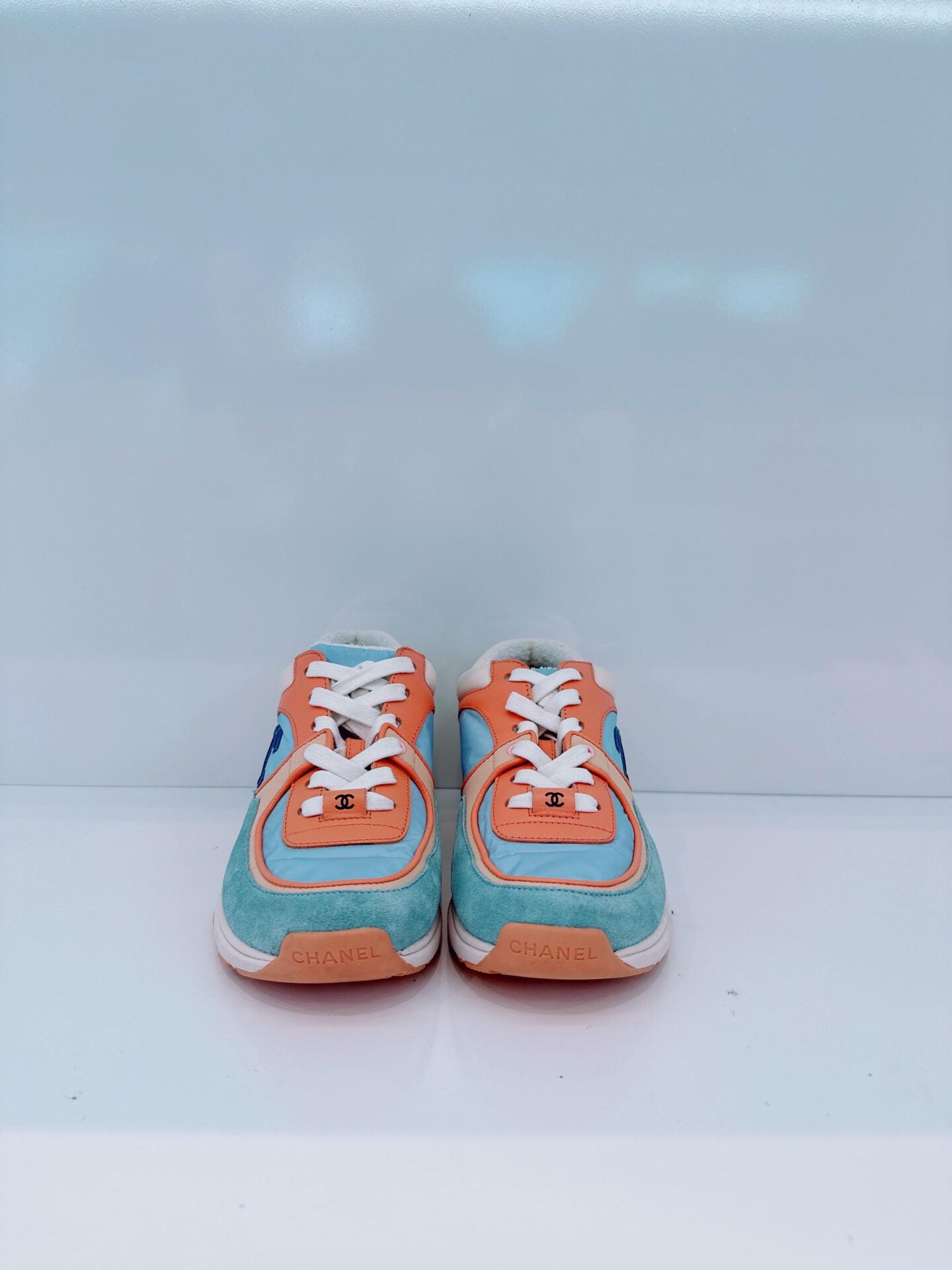 MULTICOLOR NYLON AND LEATHER CC LOGO LACE UP SNEAKERS 36