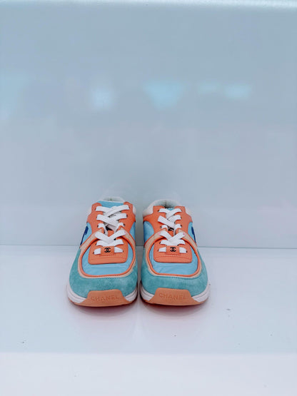 MULTICOLOR NYLON AND LEATHER CC LOGO LACE UP SNEAKERS 36