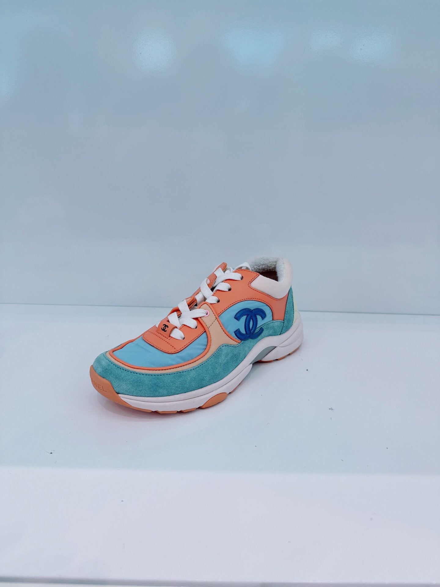 MULTICOLOR NYLON AND LEATHER CC LOGO LACE UP SNEAKERS 36