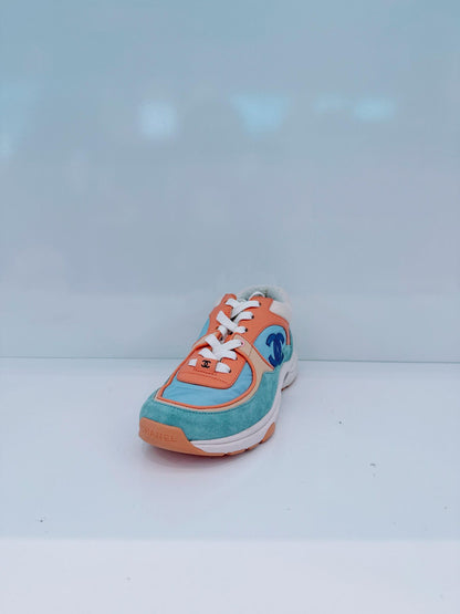 MULTICOLOR NYLON AND LEATHER CC LOGO LACE UP SNEAKERS 36