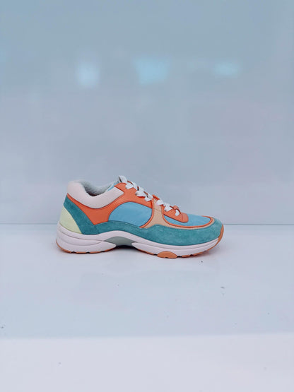 MULTICOLOR NYLON AND LEATHER CC LOGO LACE UP SNEAKERS 36