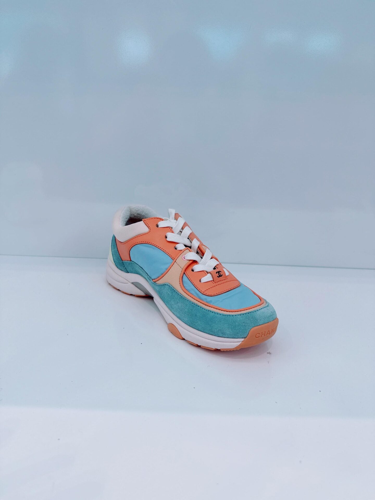 MULTICOLOR NYLON AND LEATHER CC LOGO LACE UP SNEAKERS 36