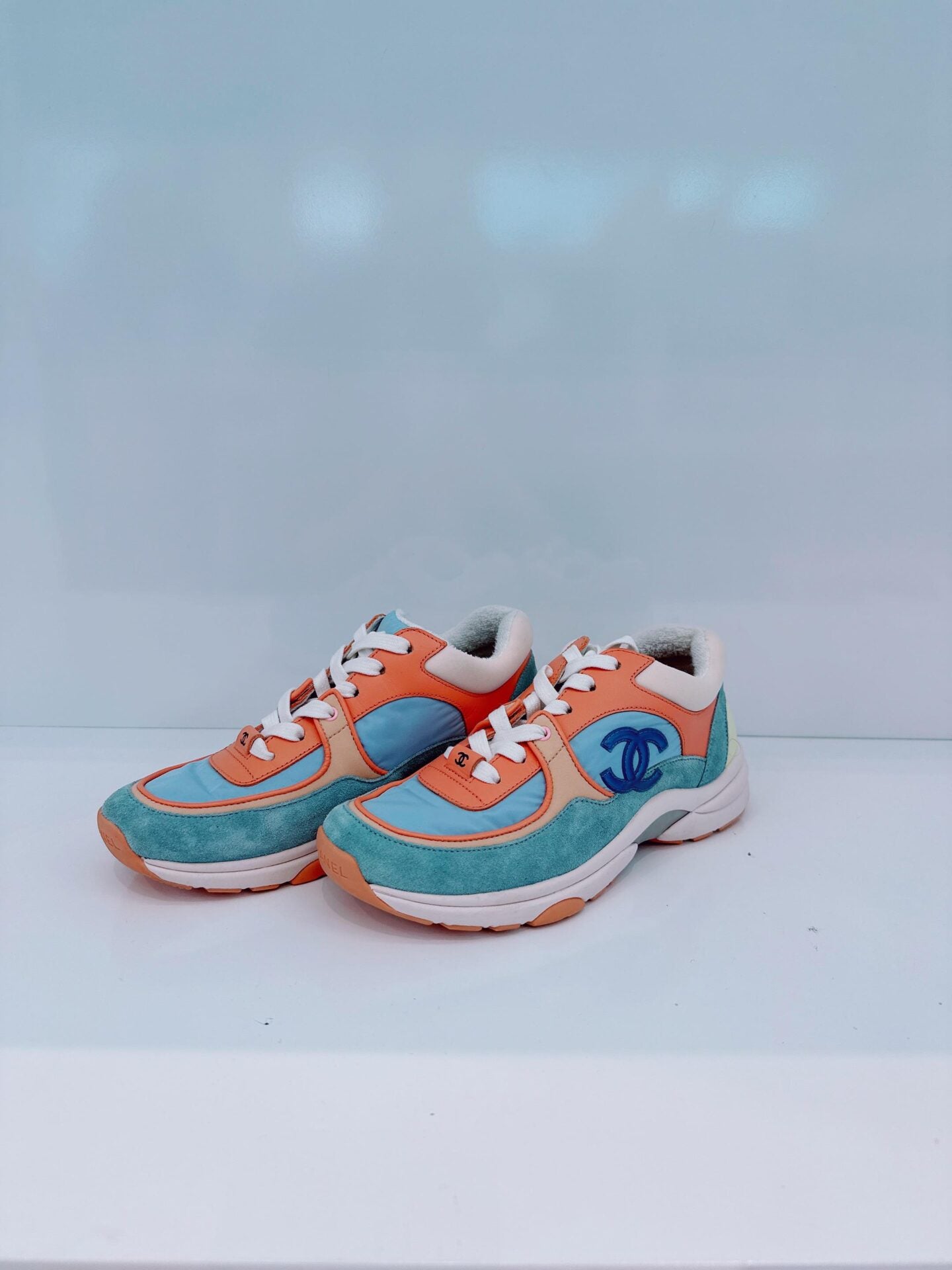 MULTICOLOR NYLON AND LEATHER CC LOGO LACE UP SNEAKERS 36