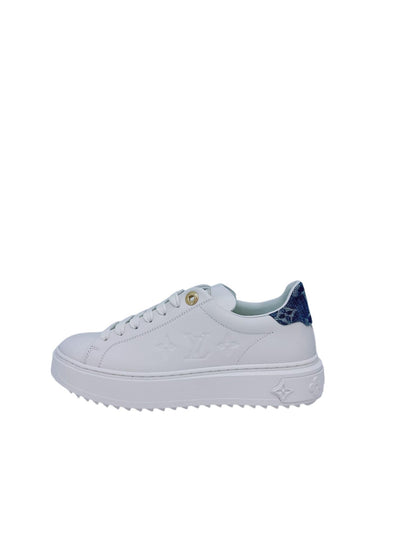 WHITE CALF LEATHER AND DENIM WITH REFINED SIGNATURE DETAILS TIME OUT SNEAKERS 36