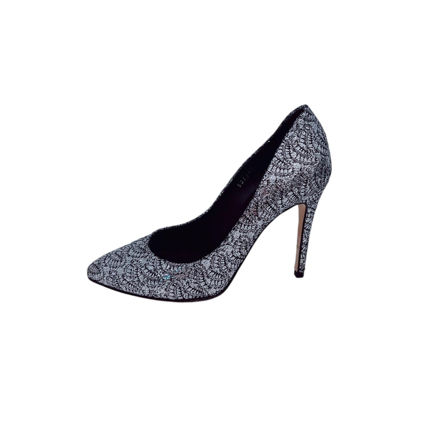 METALLIC SILVER LUREX AND GLITTER SLIP ON PUMPS 35