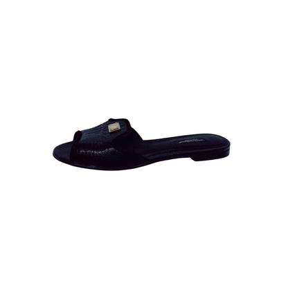 BLACK LIZARD EMBOSSED LEATHER SOFIA SLIDES 36