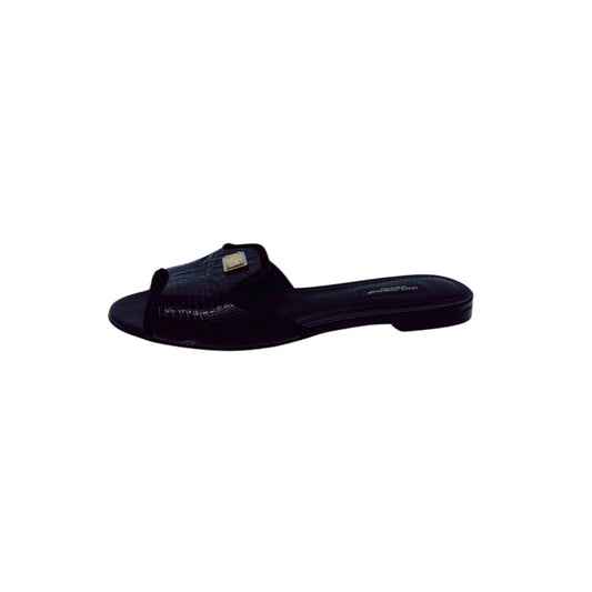 BLACK LIZARD EMBOSSED LEATHER SOFIA SLIDES 36