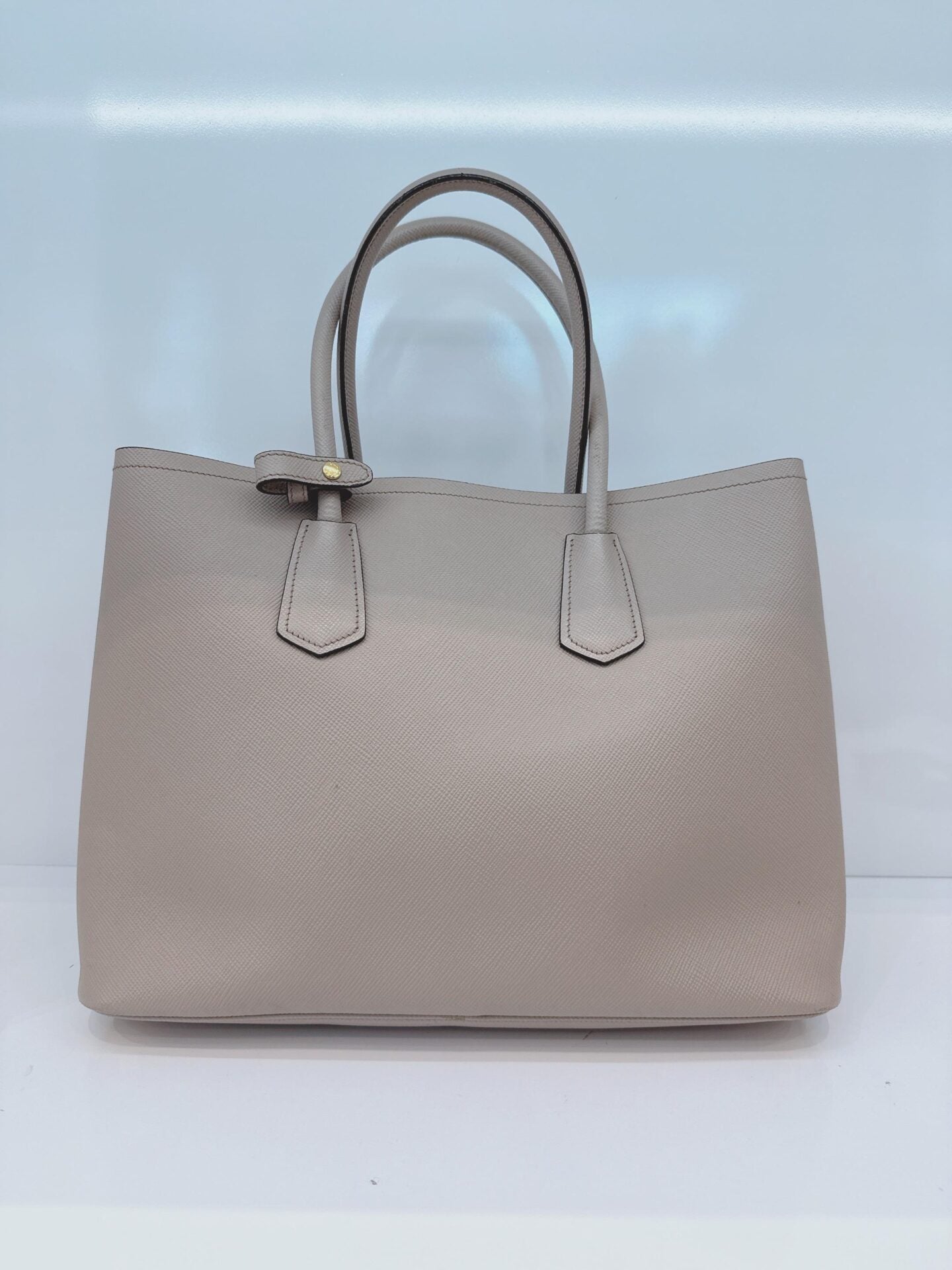 LIGHT GRAY DOUBLE SAFFIANO LEATHER TOTE BAG