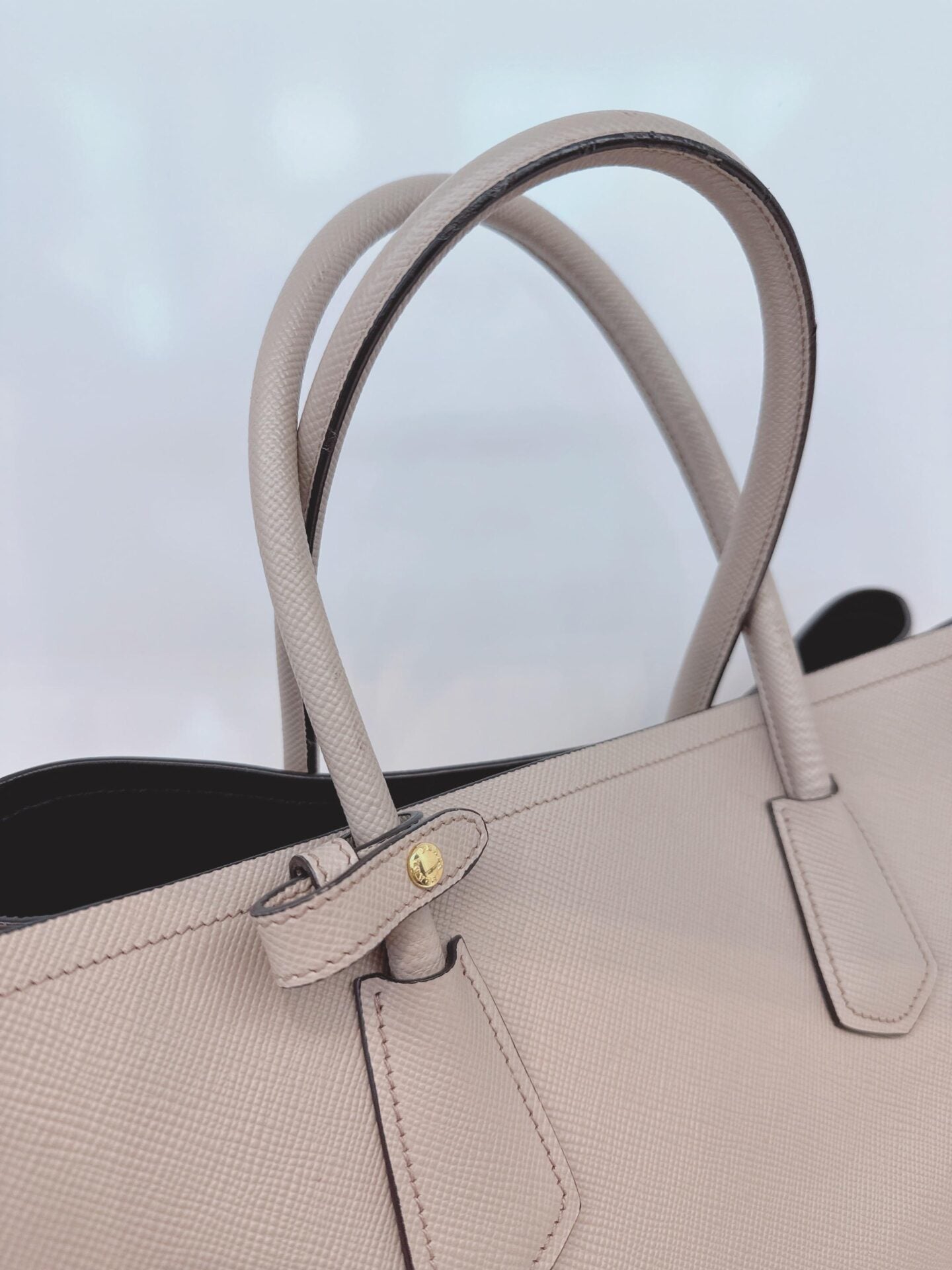 LIGHT GRAY DOUBLE SAFFIANO LEATHER TOTE BAG