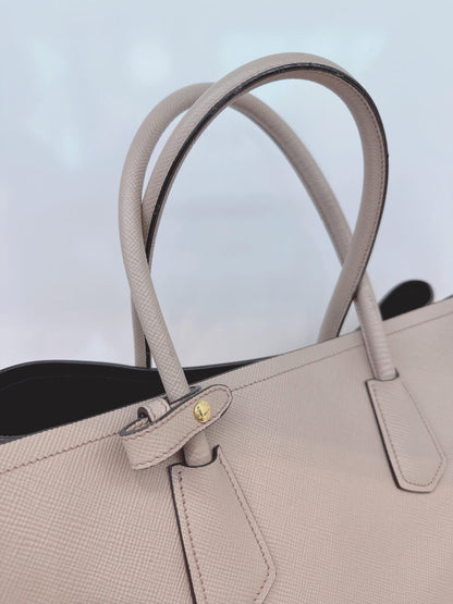 LIGHT GRAY DOUBLE SAFFIANO LEATHER TOTE BAG