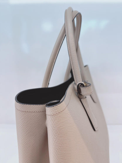 LIGHT GRAY DOUBLE SAFFIANO LEATHER TOTE BAG
