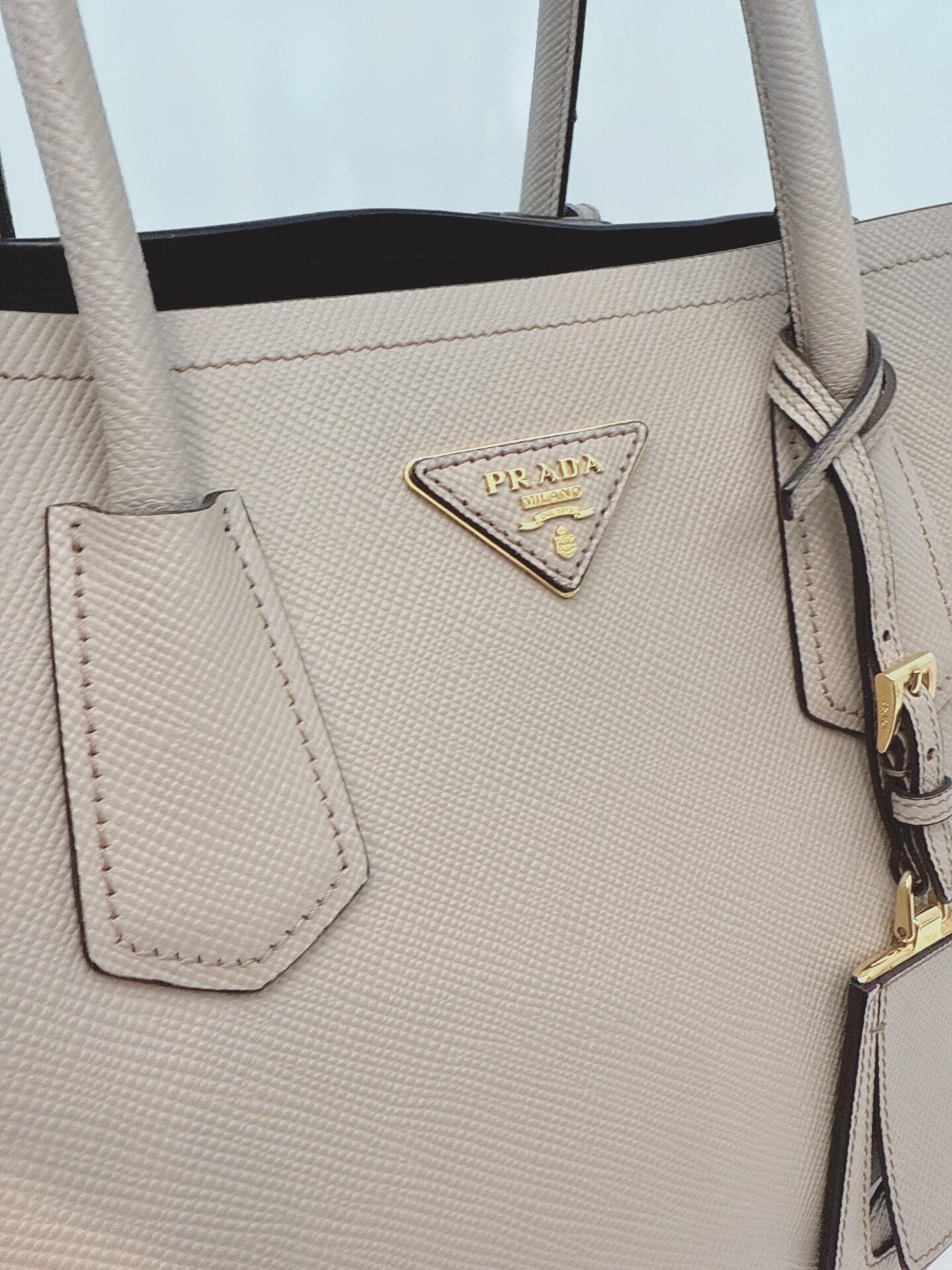 LIGHT GRAY DOUBLE SAFFIANO LEATHER TOTE BAG