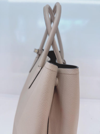 LIGHT GRAY DOUBLE SAFFIANO LEATHER TOTE BAG