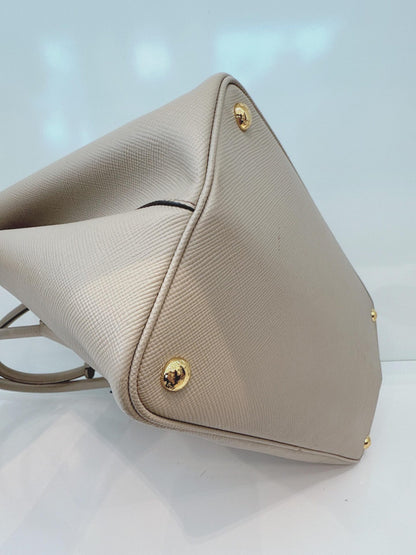 LIGHT GRAY DOUBLE SAFFIANO LEATHER TOTE BAG