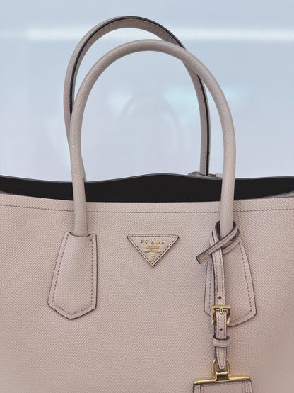 LIGHT GRAY DOUBLE SAFFIANO LEATHER TOTE BAG