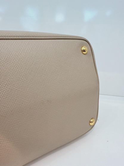 LIGHT GRAY DOUBLE SAFFIANO LEATHER TOTE BAG