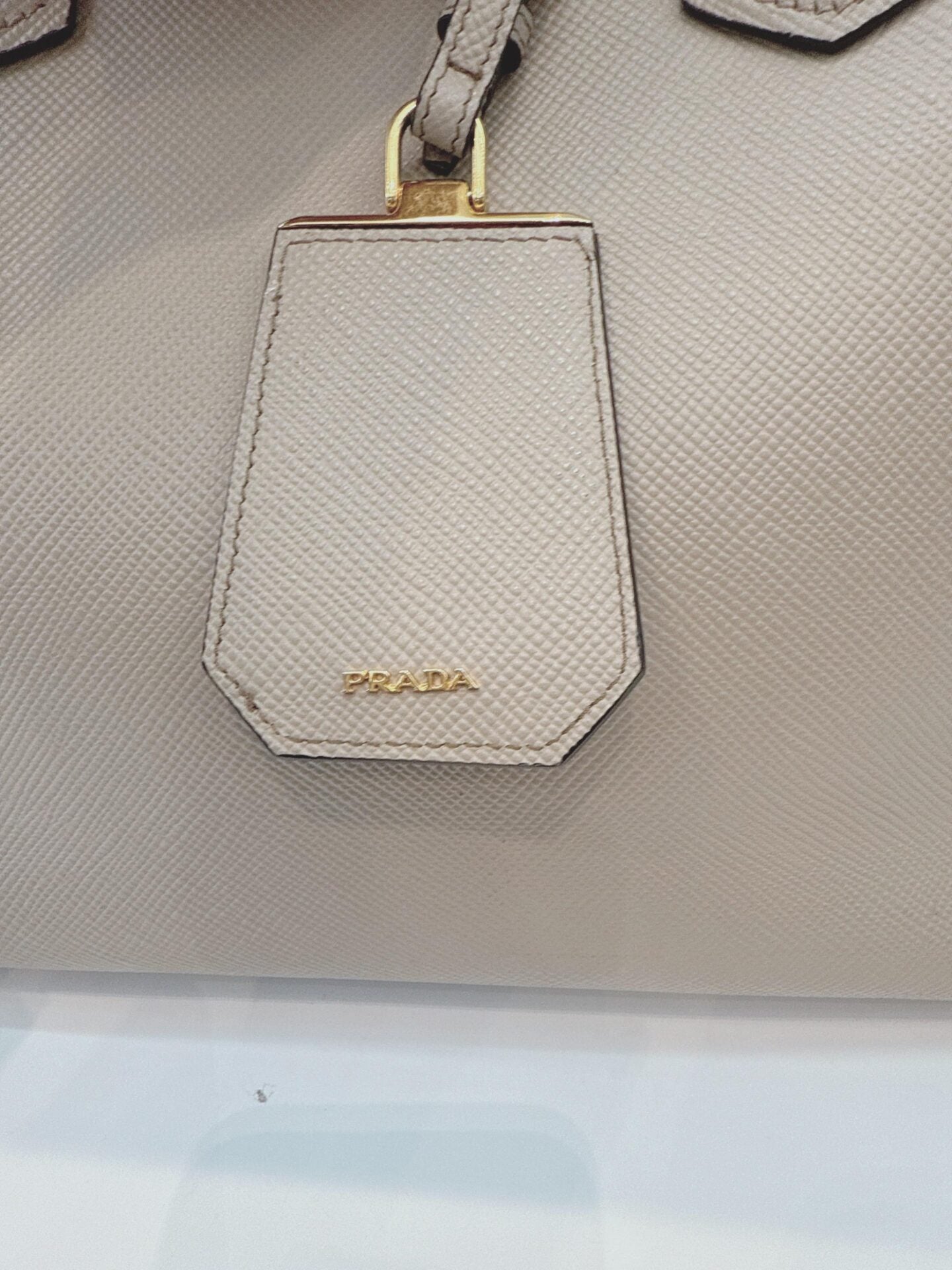 LIGHT GRAY DOUBLE SAFFIANO LEATHER TOTE BAG