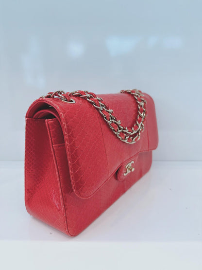 RED PYTHON JUMBO CLASSIC DOUBLE FLAP BAG