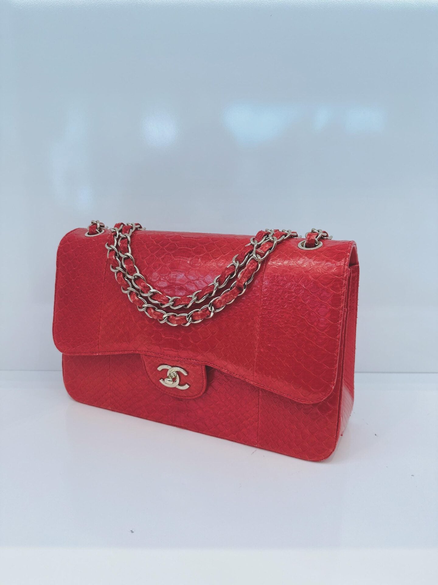 RED PYTHON JUMBO CLASSIC DOUBLE FLAP BAG